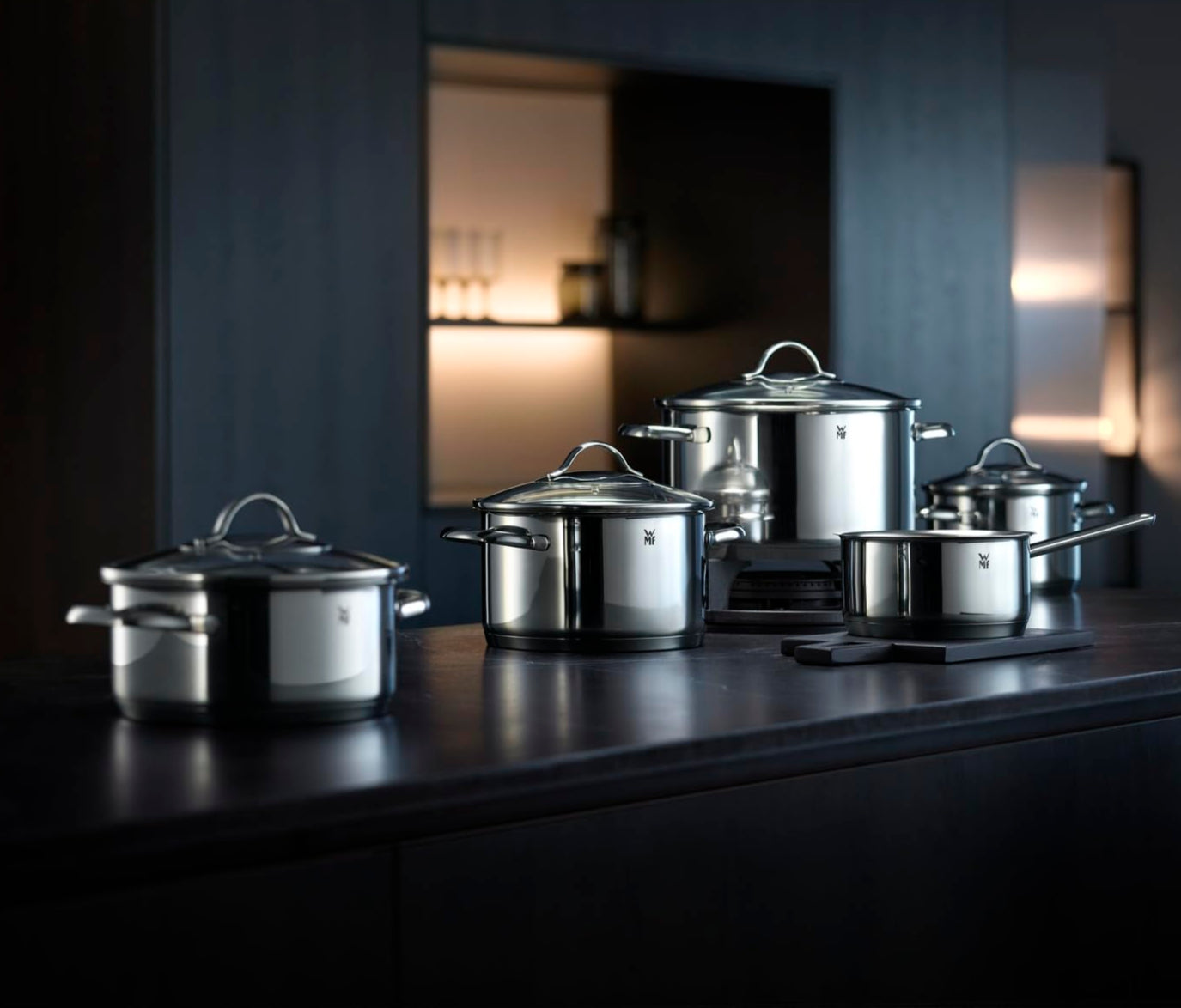 Topfset 5-teilig, induktionsgeeignet, Edelstahl mit Glasdeckel